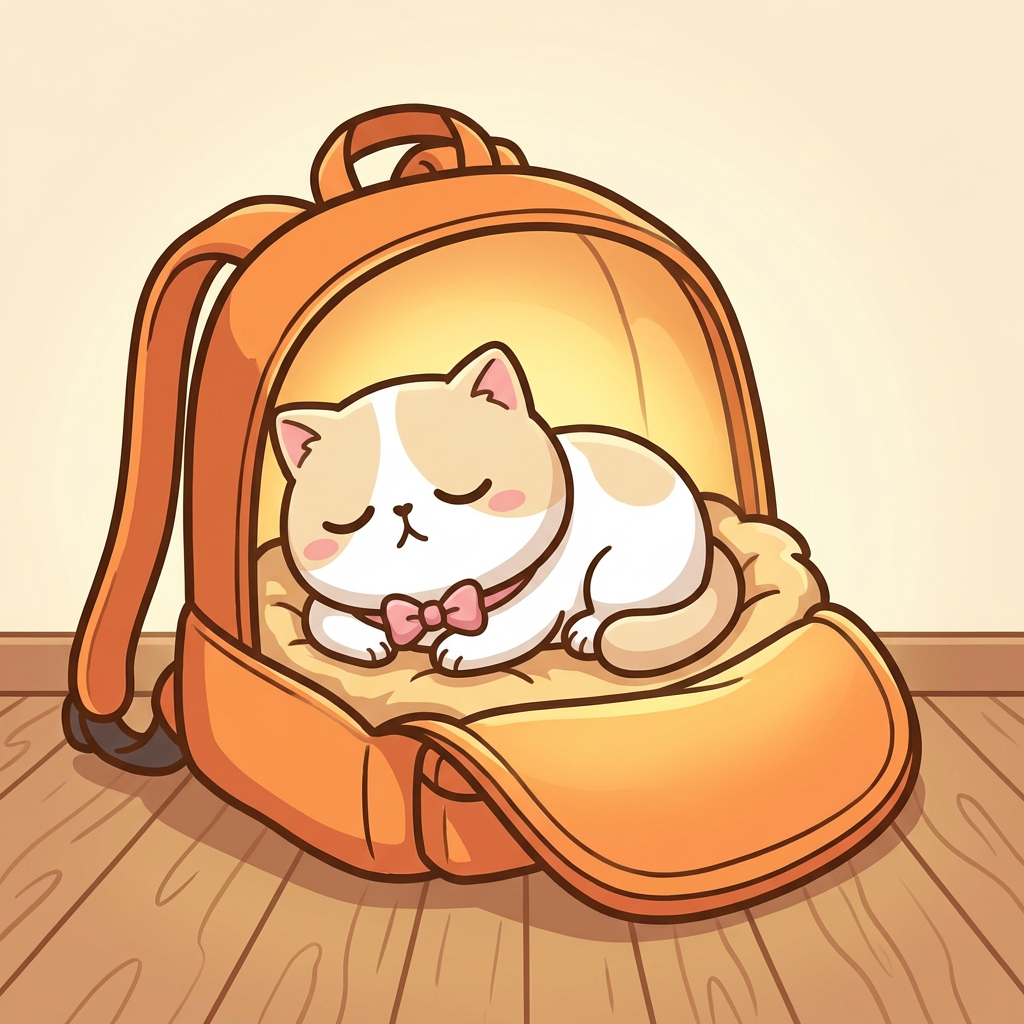 リュックの中でひなたちゃんがうっとり眠っている