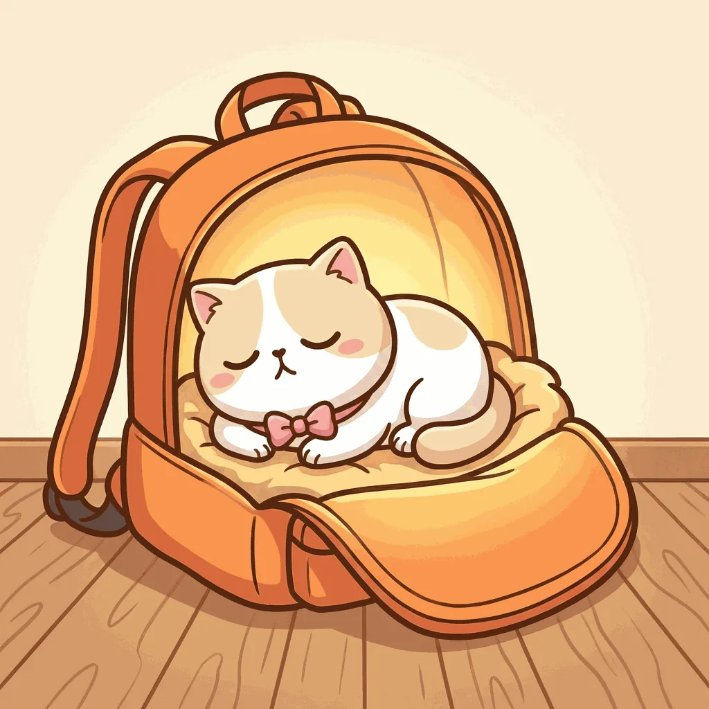 リュックの中でひなたちゃんがうっとり眠っている