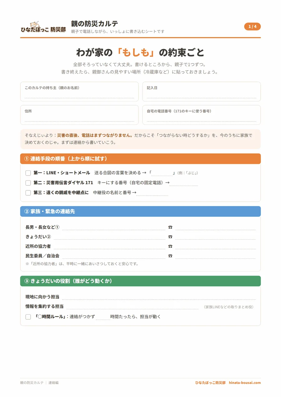 親の防災カルテ 見本